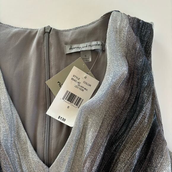 Danny & Nicole Silver Metallic Crinkle Rhinestone Belted Gown Formal Dress Sz 6 - Picture 5 of 12